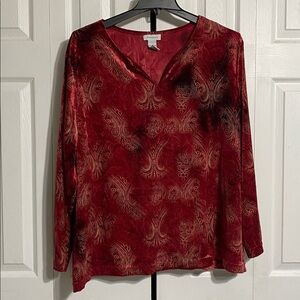 Avenue red & gold velvet top shirt blouse size 30 / 32